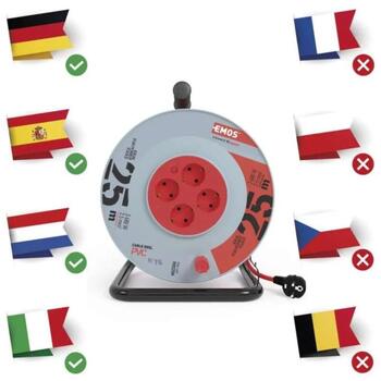 Emos Удлинитель катушка P09225M, 25 м, 4 розетки, 230 В, 16 А, PVC, IP20, защита от детей (P09225M)