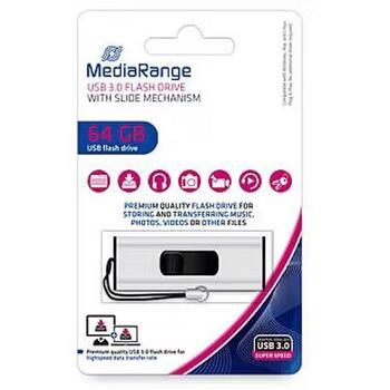Mediarange USB флеш-накопитель MR917, 64 ГБ, USB 3.2 Gen 1, скорость чтения 80 МБ/с, скорость записи 25 МБ/с, черный/серебристый (MR917)