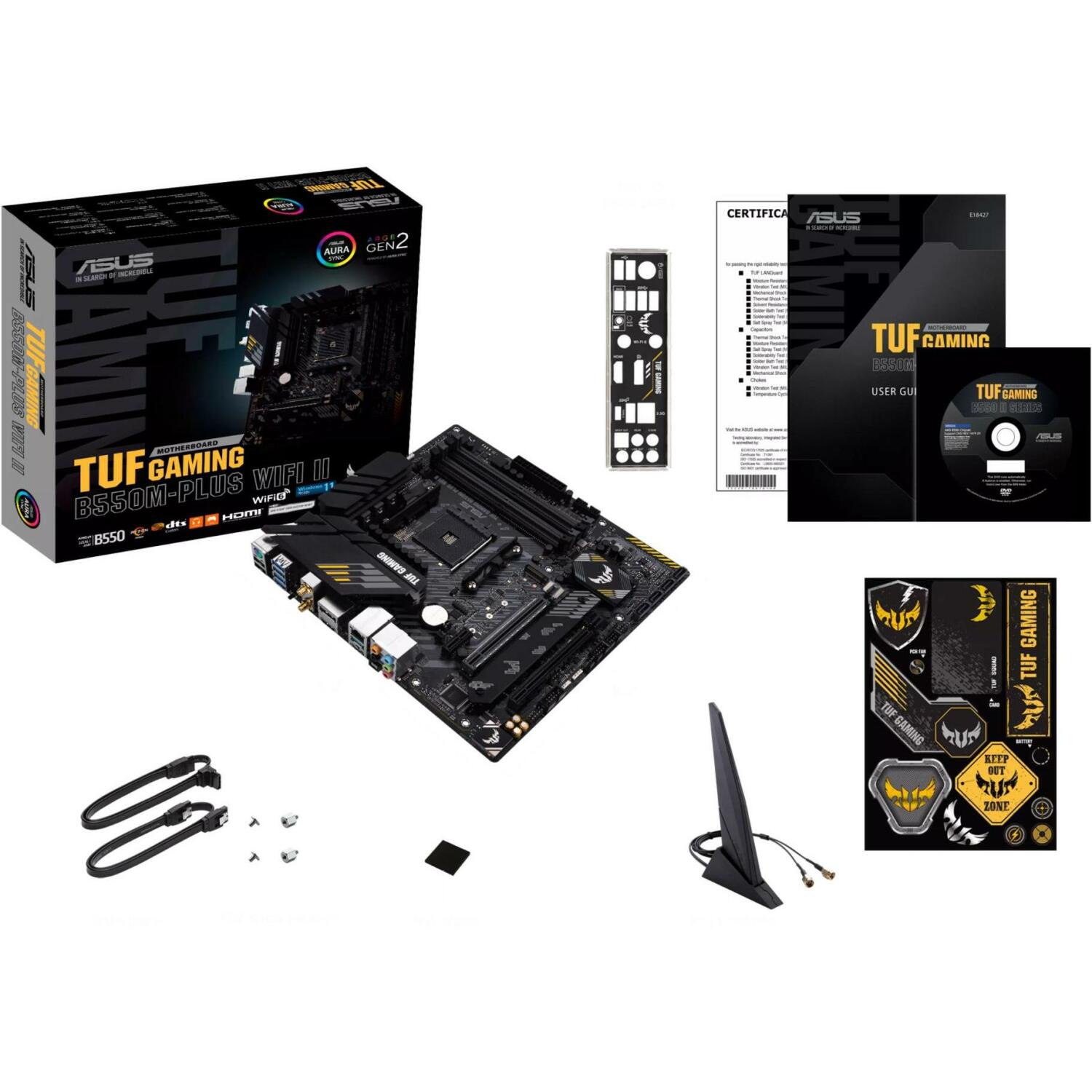 Asus mātesplate TUFGAMB550MPLUSWIFIII, AM4, DDR4, 128 GB, 2.5G Ethernet, Wi-Fi 6, 4x SATA III, 2x M.2, 7.1 audio (TUFGAMB550MPLUSWIFIII)