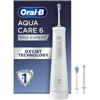 Oral-B ирригатор для полости рта AquaCare 6 Pro-Expert MDH20.026.2, 145мл, 3 скорости, 3 насадки, технология Oxyjet, беспроводной (MDH20.026.2)
