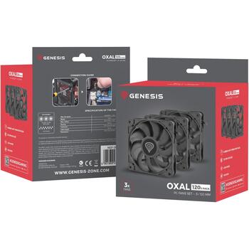 Genesis Kaste ventilators Oxal 120 NGF-2043, 120mm, 46.1 CFM, 22.1 dBA, 0-1300 rpm, 3 ventilatori, anti-vibrācijas spilventiņi (NGF-2043)