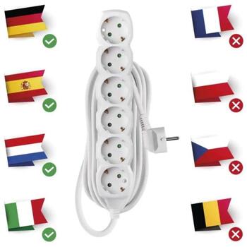 Emos Удлинитель P0625R, 5 м, 6× 2P + PE, белый, ПВХ, 3 680 Вт, защита от детей (P0625R)