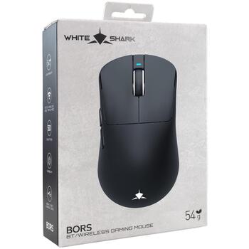 White Shark BORS-B 12000 DPI беспроводная игровая мышь, 54г, 5 кнопок, USB-C, RF 2.4 GHz, Bluetooth (BORS-B)