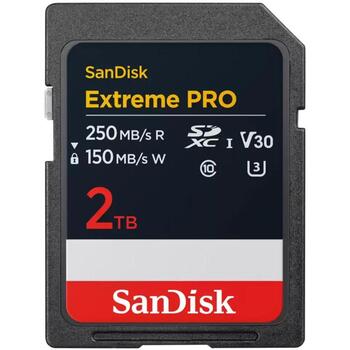 Sandisk карта памяти SDSDXXD-2T00-GN4IN, 2TB, SDXC, UHS-I, U3, V30, 250MB/s чтение, 150MB/s запись, класс 10, ударостойкая (SDSDXXD-2T00-GN4IN)
