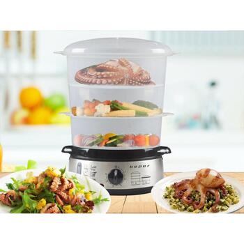 Beper Пароварка BC.250, 800W, 9L, 3 отсека, 1L резервуар для воды, автоматическое отключение, контейнер для риса (BC.250)