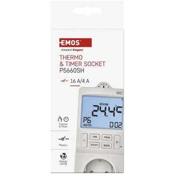 Emos Двухв одном термостат P5660SH, цифровой, 3 680 W, 24 таймера, температура 5°C-40°C, защита от детей, подсвечиваемый дисплей (P5660SH)