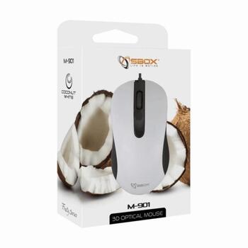 Sbox оптическая мышь M-901W, 1000 DPI, USB 2.0, 1,5m, 3 кнопки, белая (M-901W)