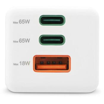 Hama зарядное устройство 001251420000, 65W, 100-240V, 2x USB-C, 1x USB-A, GaN, Power Delivery, Quick Charge 3.0, белый (001251420000)