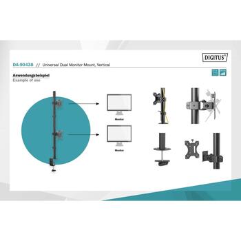 Digitus настенный кронштейн DA-90438, 2x8кг, 17-32'', VESA 75x75, 100x100, черный, быстрая разблокировка (DA-90438)