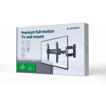 Gembird sienas stiprinājums WM-55ST-02, atbalsta 32-55'' televizori, VESA 100x100-400x400 mm, 30 kg, 65-610 mm attālums (WM-55ST-02)