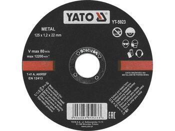 Yato отрезной диск по металлу YT-5923, 125мм, 1.2мм, 22мм, 12200мин⁻¹, 80м/с, плоский, RBF (YT-5923)