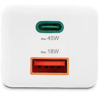 Hama 00201993 GaN зарядное устройство, 45W, 1xUSB-C, 1xUSB-A, PD/QC 3.0, белый (00201993)