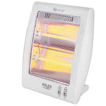 Kompakts un efektīvs kvarca sildītājs ~8–12m² telpām ar 2 jaudas līmeņiem 800W Balts AD7709 Adler (AD 7709)