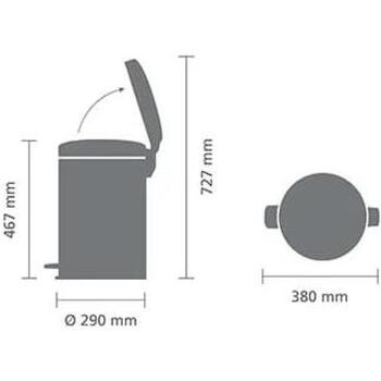 Brabantia NewIcon 114106 atkritumu tvertne ar pedāli, 20 l, 46,7 cm, nerūsējošais tērauds, klusa vāka aizvēršana (114106)