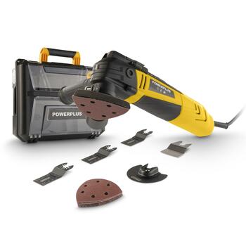 Powerplus POWXBOX011 oscilējošs multiinstruments griešanai slīpēšanai un skrāpēšanai 300W 20000-44000gāj./min 6 ātrumi 16 piederumi koferī (POWXBOX011)