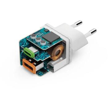 Hama 00201992 ātrais lādētājs, 30W, balts, 100-240V, 50/60Hz, USB-C PD 3.0, USB-A QC 2.0/3.0, 2 ierīces (00201992)