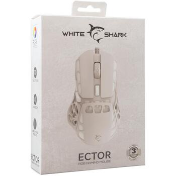 White Shark Datorspēļu pele Ector, ECTOR-W, 123mm, 75mm, 40mm, 65g, 7 pogas, 1.8m, 7200-12400 DPI, USB 2.0, RGB apgaismojums (ECTOR-W)