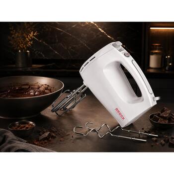 Brock HM 3001 WH ручной миксер, 300 Вт, 5 скоростей, турбо, венчики и крюки для теста из нержавеющей стали, белый (HM 3001 WH)