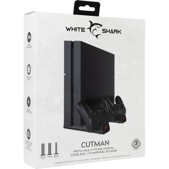 White Shark Spēļu piederums CUTMAN, Melna, Docking Connector, 2xPS4 kontrolieru uzlāde, 10 spēļu uzglabāšana (CUTMAN)