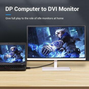 Vention Видео кабель DP на DVI 1м HAFBH, 5.2мм, черный, 1080p, 60Гц, 3D, Plug and Play, алюминиевая фольга, медь (HAFBH)