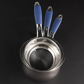 Russell Hobbs sautēšanas katliņu komplekts RH01178EU, 16cm, 18cm, 20cm, nerūsējošais tērauds, silikona rokturi (RH01178EU)