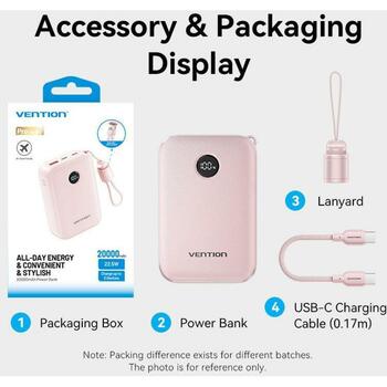 Vention Power Bank FKBP0-C 20000mAh 22.5W, 2 USB Type-C порта, 1 USB Type-A порт, розовый (FKBP0-C)