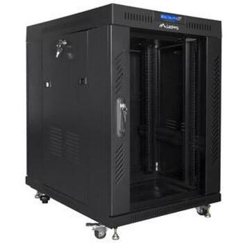 Lanberg Rack Kaste 19'' 15U FF01-8015-12BL, 800mm, 1000mm, 905mm, 800kg, LCD displejs, 4 ventilatori 230V, stikla durvis (FF01-8015-12BL)