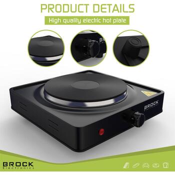 Brock EP 100 BK Mini plīts, 1 elektriskā sildvirsma, 1000 W, 220–240 V, 50/60 Hz, 15,5 cm, melna (EP 100 BK)