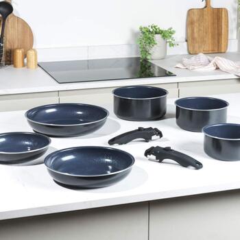 Russell Hobbs Pannu komplekts RH03321EU7, 20cm, 24cm, 28cm, 16cm, 18cm, 20cm, tumši zils, alumīnijs, noņemami rokturi (RH03321EU7)