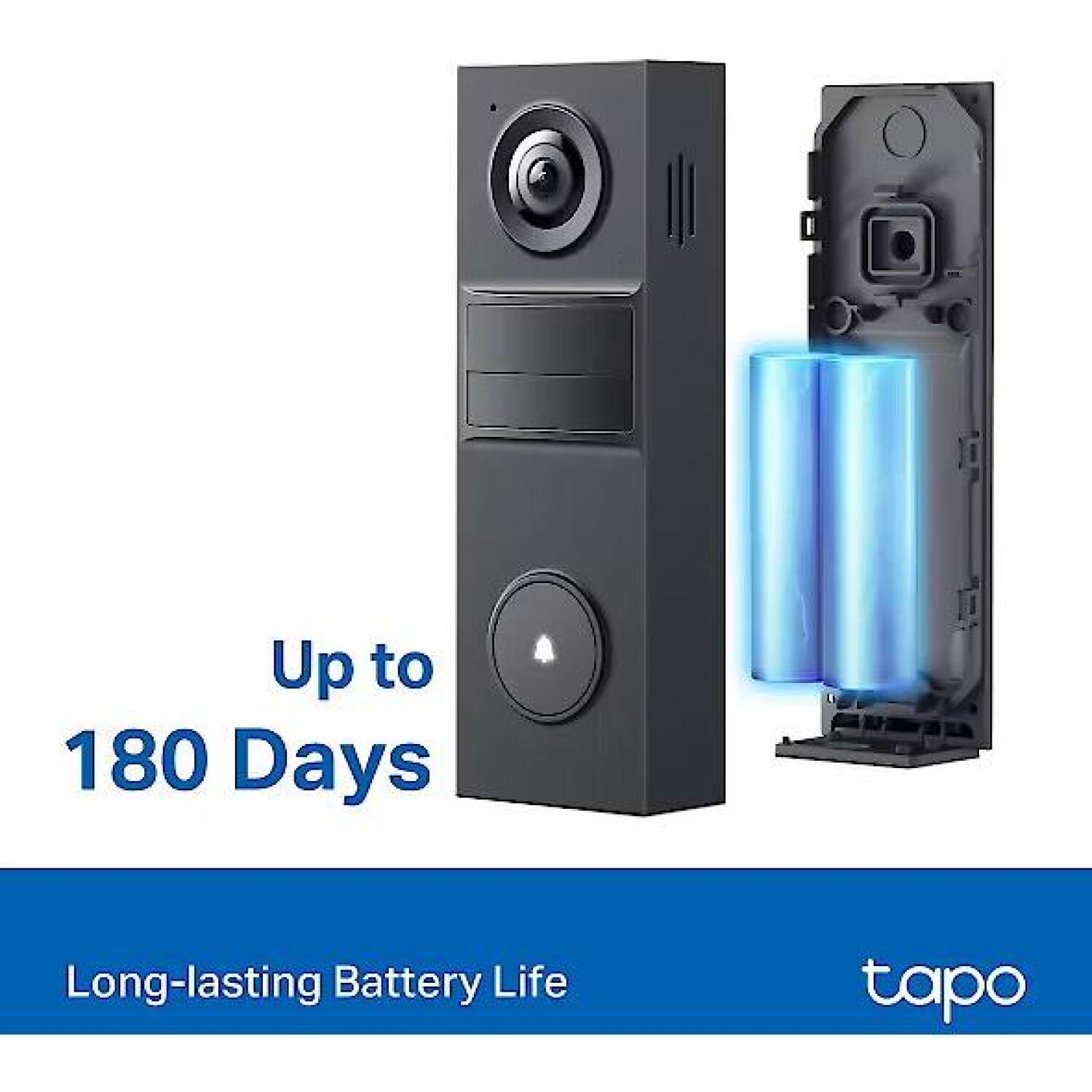 TP-Link видеодомофон Tapo D205, 3 МП, 2304x1296 пикселей, 2.4 мм, F2.2, IP65, H.264, MicroSD до 512 ГБ, аккумулятор 6400 мАч (Tapo D205)