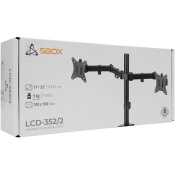 Sbox Крепление для монитора LCD-352/2-2, 2, 75x75, 100x100, 9кг, 17 дюймов, 32 дюйма, +45°/-45°, +90°/-90°, +180°/-180°, 407мм (LCD-352/2-2)