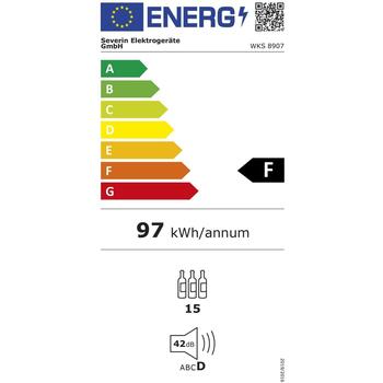 Severin WKS 8907, vīna dzesētājs, 46 l, 15 pudeles, 5-18 °C, 42 dB, LED, F, 97 kWh, brīvi stāvošs (8907)