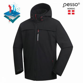 Pesso Softshell jaka Atlanta ATLANTA_B-L, L, 8000 mm, 5000g/m² 24h, ar kapuci, melna, PU membrāna, flīss, 96% poliesters (ATLANTA_B-L)