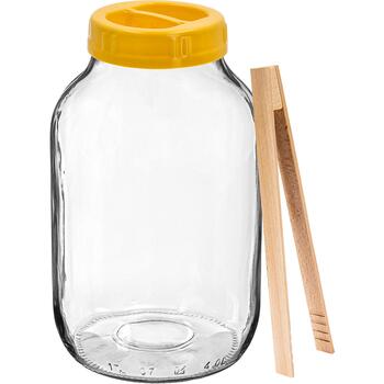 Browin 133411 банка с крышкой, 4L, 100mm, стекло, 6 крючков, пластиковая крышка с ручкой, деревянные щипцы (133411)