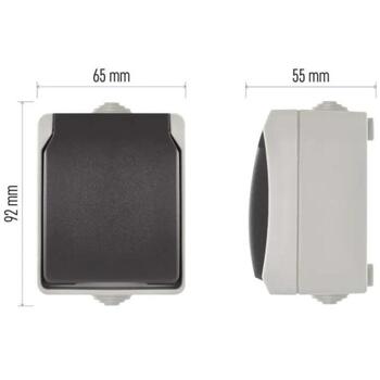 Emos Настенная розетка A1396, 16A, IP44, 65mm, 92mm, 55mm, серый и черный, НЕМЕЦКИЙ дизайн, винтовое соединение (A1396)
