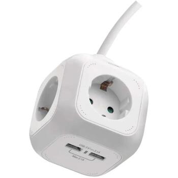 Emos Удлинитель P04219GU, 1,9м, 4x2P+PE, белый, PVC, 3680W, с USB, защита от детей (P04219GU)