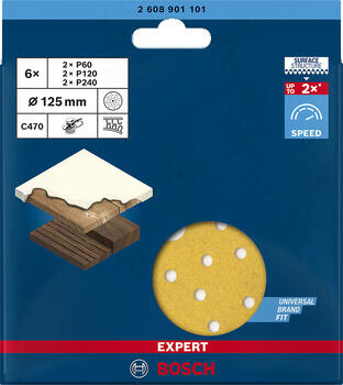 Ekspertu C470 slīpēšanas disku komplekts, ātra krāsas un koka slīpēšana, 125 mm, 6 gab., 2608901101, BOSCH (2608901101)