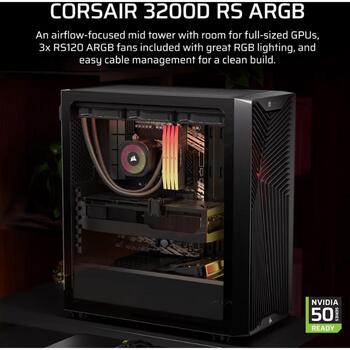 Corsair 3200D RS PC korpuss, Mid-Tower, melns, 7 sloti, 1x3.5