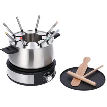 Severin Фондю 2471-000, 1500 W, 2.04 кг, Черный, Серебристый, Термостат, Нержавеющая сталь, Пластик, 8 вилок, блинная тарелка (2471-000)