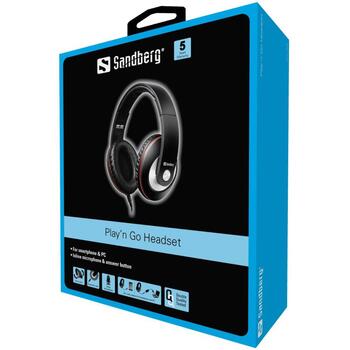 Sandberg Наушники 125-86, 1.5m, 32Ω, 40mm, 20-20000Hz, 30-20000Hz, 6mm микрофон, складные, адаптер (125-86)