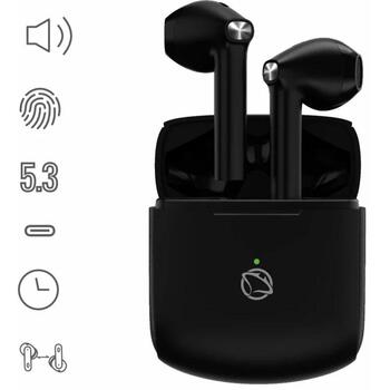 Manta Bezvadu austiņas MTWS010B, Bluetooth 5.3, 10m, 20-20000Hz, 6h, Iebūvēts mikrofons, Aktīvā trokšņu slāpēšana (MTWS010B)