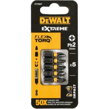 Dewalt FlexTORQ бит для отвертки DT7994T-QZ PH2 25mm, 5 шт, термообработанный, ударопрочный, увеличенный срок службы (DT7994T-QZ)