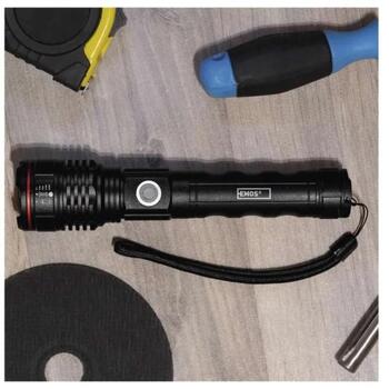 Emos перезаряжаемый металлический фонарь P3116, 600 lm, 2000 mAh, 230 m, 4-8 ч, 3 режима, алюминий, IP44, ударопрочный (P3116)