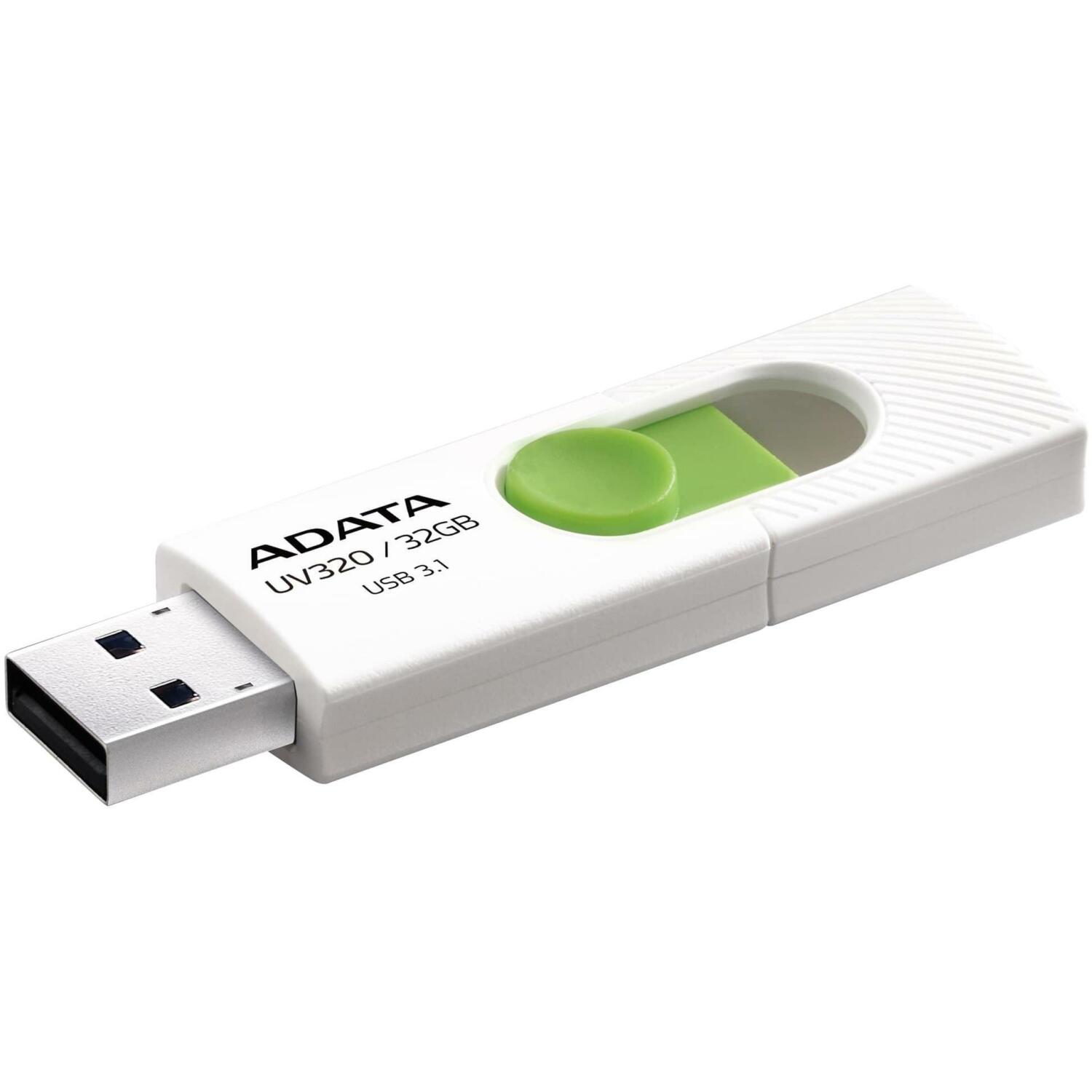 Adata USB флеш-накопитель AUV320-32G-RWHGN 32 ГБ, USB 3.2 Gen 1, слайд-дизайн, зеленый, белый (AUV320-32G-RWHGN)