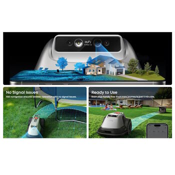 Eufy E15 робот газонокосилка без проводов до 800м² AI камерная навигация Wi-Fi приложение ширина среза 20.3см / высота 25–75мм Li-Ion 93Wh серый (T2880GA1)