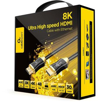 Gembird HDMI-HDMI 30M CCBP-HDMI8K-AOC-30M, 30 м, HDMI Type A, мужской, HDMI Type A, мужской, золотые контакты, 2.1, 48 Гбит/с (CCBP-HDMI8K-AOC-30M)