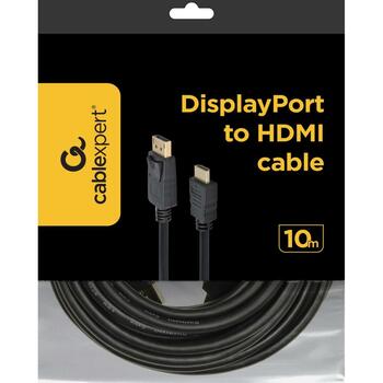 Gembird Видео кабель CC-DP-HDMI-10M, 10 м, HDMI Type A мужской, DisplayPort мужской, черный, CE, RoHS (CC-DP-HDMI-10M)