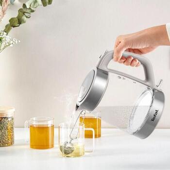 TEFAL чайник KI605B30, 2200W, 1.7L, стекло, 360° вращающаяся база, серый (KI605B30)