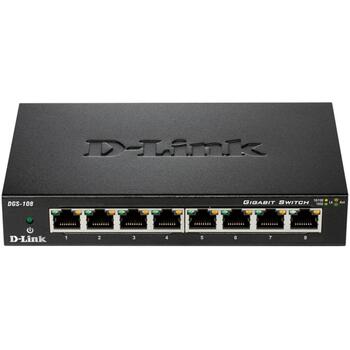 D-Link коммутатор DGS-108/E, 8x 10/100/1000 Mbps, L2, неуправляемый, 16 Gbit/s, металлический корпус, QoS, IGMP snooping (DGS-108/E)