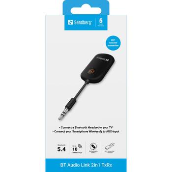 Sandberg 450-12 Bluetooth Audio Link 2in1 TxRx, BT 5.1, 10m, 250mAh, USB-C, SBC/AAC, черный (450-12)